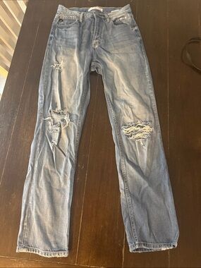 KanCan Light Blue Distressed Straight-Leg Jeans